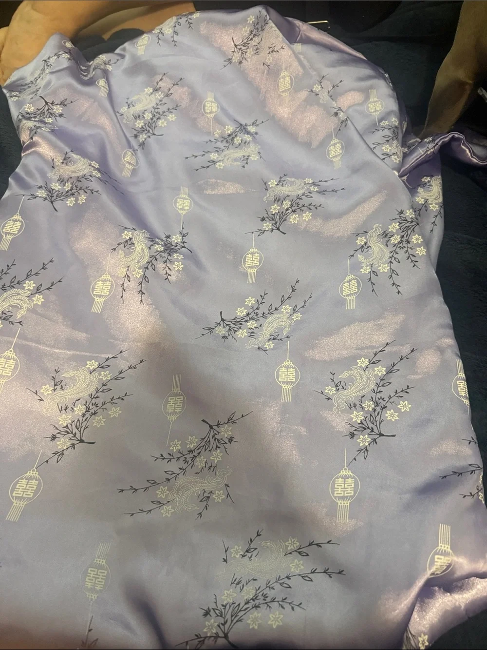 Lavender Satin Embroidered Kimono Jacket with Dragon Accent